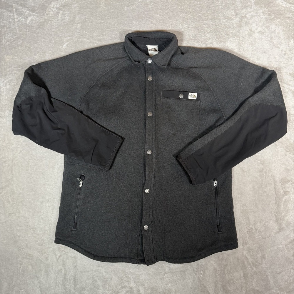 The North Face Men’s Large Black Fleece Snap Front Jacket Reinforced Sleeves